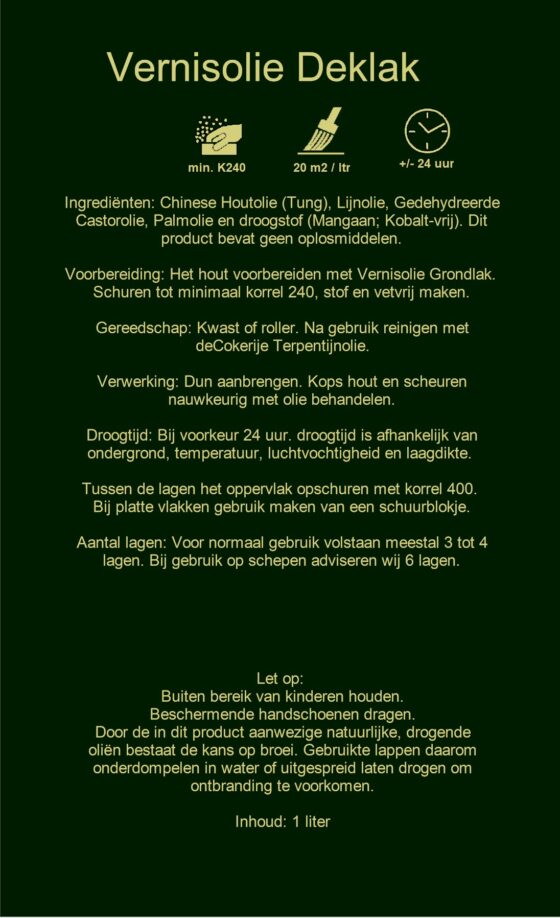 Etiket Vernisolie Deklak achterzijde