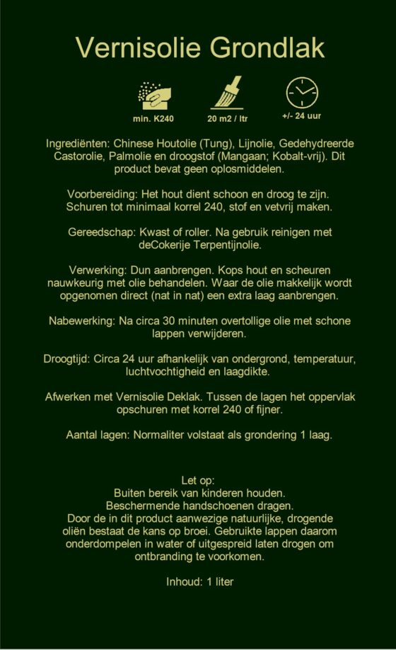 Etiket Vernisolie Grondlak achterzijde